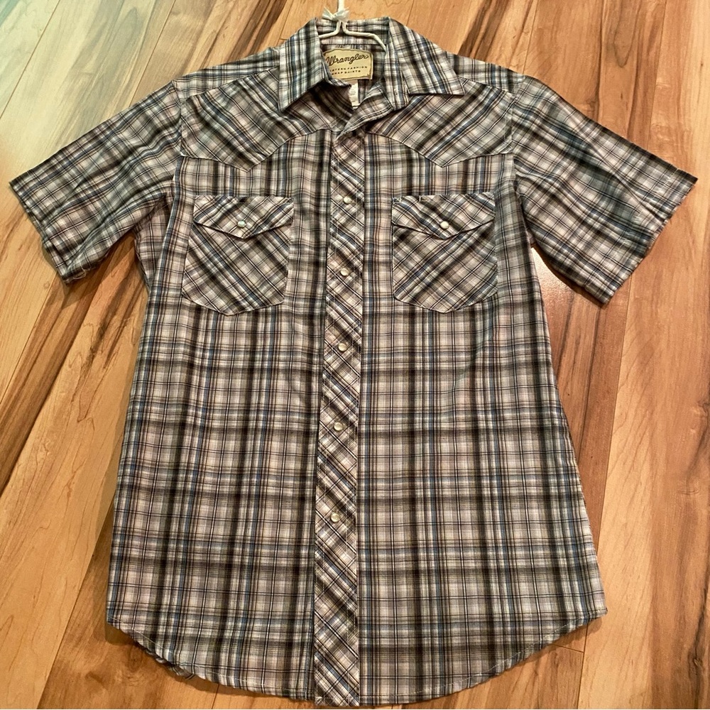 Wrangler Men’s Short Sleeve Plaid Shirt - Gray/Blue—S